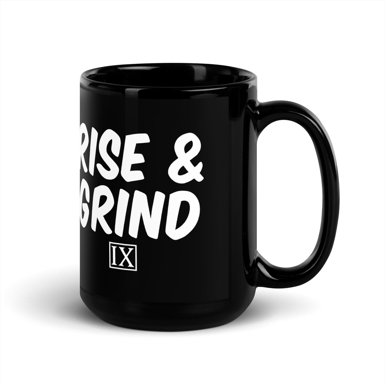 RISE & GRIND BLACK GLOSSY MUG